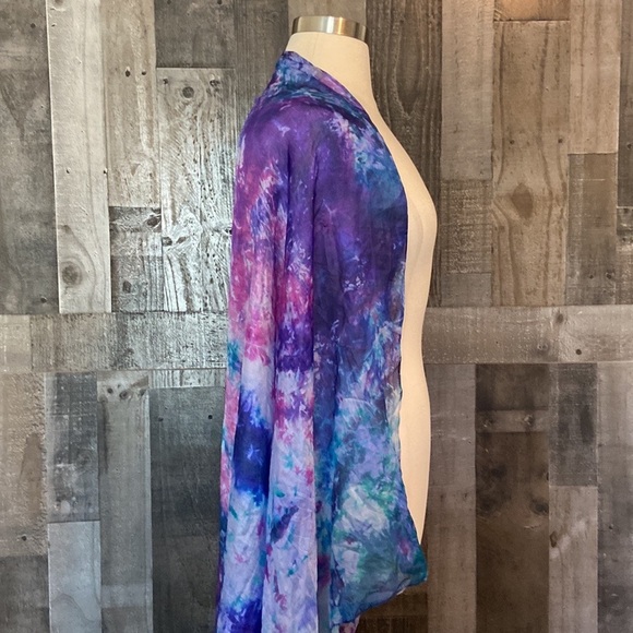 Saks Fifth Avenue silk scarf purple pink turquoise tie dye old money elegant - Picture 14 of 17